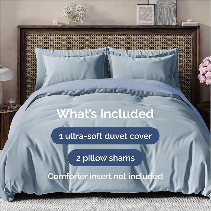 Duvet Cover Cal King Size Set - Extra Soft Cal King Duvet Cover 104" x 98" with 2 Pillow Shams for Women, Men, Kids & Teens - Comfy, Breathable, Hotel Luxury w/ Zipper Closures & Ties (Heathered Blue)