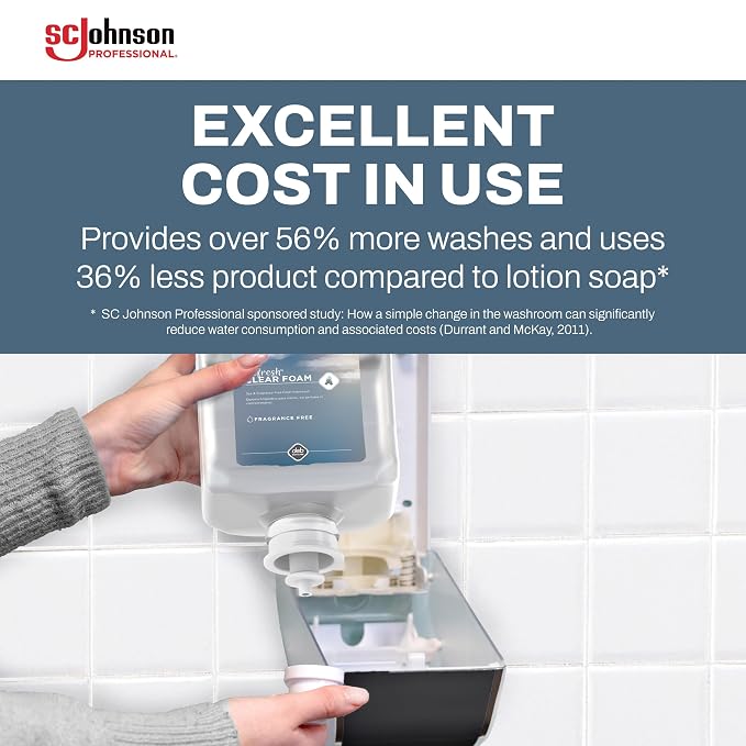 SC Johnson Professional Refresh Clear Foam Soap Cartridge Refill Pack, Foaming Hand Soap, 1 Liter Cartridge Foam Soap Refill, 2 Count, for Professional Use Only