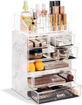 Sorbus Acrylic Makeup Organizer Set, 7-Drawer Vanity & Countertop Cosmetic Storage with Small & Wide Compartments, Marble Print Makeup Storage for Brushes, Jewelry – Holiday Gift for Women & Teens