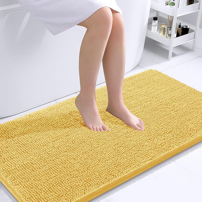 OLANLY Large Bathroom Rugs 40x24, Extra Soft Absorbent Chenille Bath Rugs, Rubber Backing Quick Dry, Machine Washable Bath Mats for Bathroom Floor, Tub and Shower, Home Decor Accessories, Yellow
