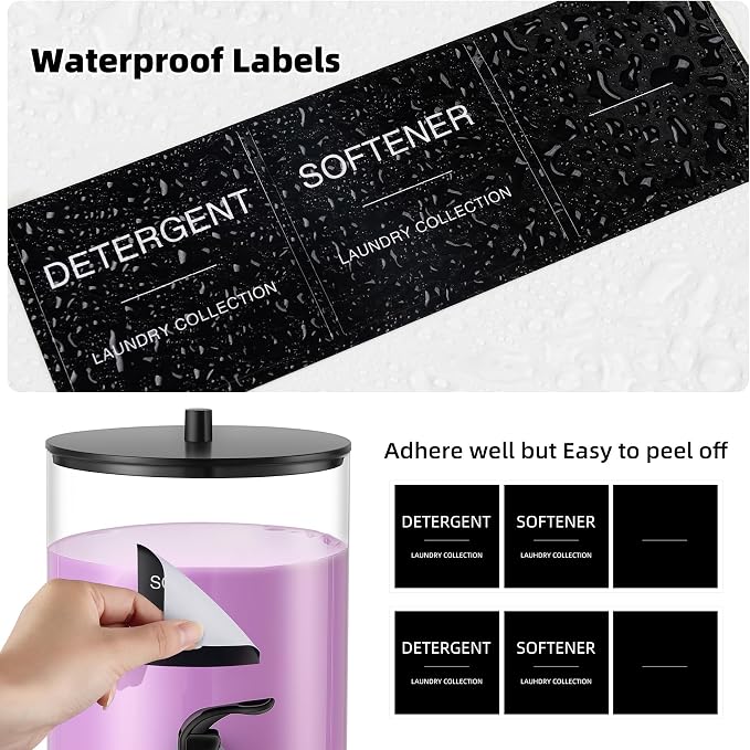 Glass Laundry Detergent Dispenser, 128 oz / 3.5L Fabric Softener Dispenser for Laundry Room Organization, Detergent Holder with Plastic Spigot (Black, 2 Pack)