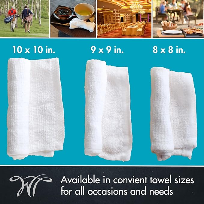 White Towel Services 8" x 8" in Moist Cotton Towel Individually Wrapped - Lavender and Unscented (Case of 100) - Single-Use Oshibori Style Cotton Hospitality Towels