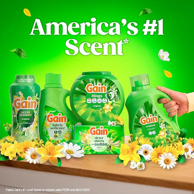 Gain Liquid Laundry Detergent, Freshness, Odor Defense, High Efficiency Washing Machine Liquid Laundry Soap, Original Scent, 132 fl oz, 100 Loads (Packaging May Vary)