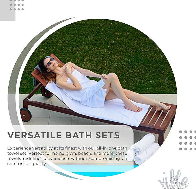 Villa Celestia 18-Piece 100% Cotton Towel Set, 4 Bath Towels, 6 Hand Towels, 8 Wash Cloth, Quick-Dry, White