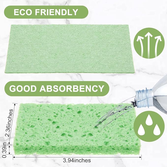 Zhengmy 100 Pieces Sponges Bulk Sponges Kitchen Compressed Sponge Natural Dish Sponge Compressed Wood Pulp Cleaning Without Scratching for Kitchen Bathroom, 3.9 x 2.4 x 0.12 Inch (Green)