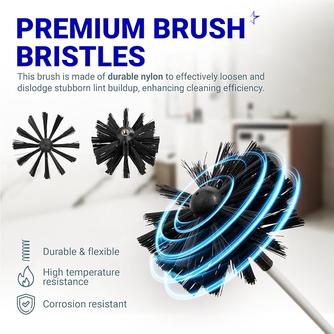 [New] BlueStars 60FT Dryer Vent Cleaner Kit with Drill Attachment | Flexible lint remover brush extends up to 60 ft and works with or without a power drill