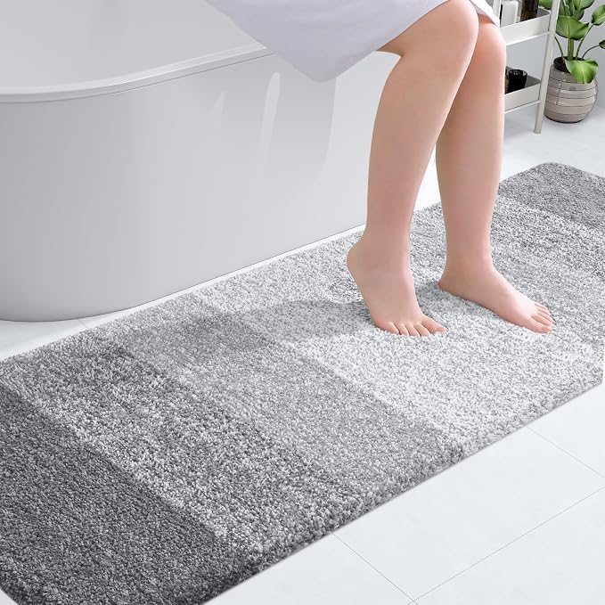 OLANLY Bathroom Runner Rugs Mat 70x24, Extra Soft Absorbent Microfiber Bath Rugs, Rubber Backing, Quick Dry, Washable Long Bath Mats for Bathroom, Tub and Shower, Home Decor Accessories, Light Grey