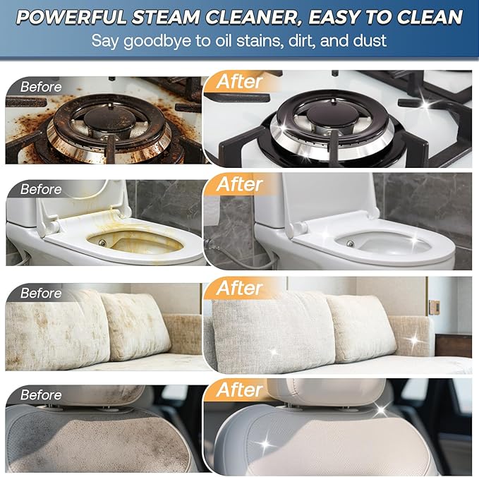 Handheld Steam Cleaner, Portable Steamer for Cleaning with 18PCS Accessories, 12s Fast Heating, Pressurized Steam Cleaner for Home, Kitchen, Bathroom, Car Detailing, Window, and Clothes, White