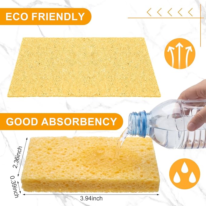 Zhengmy 48 Pieces Sponges Bulk Sponges Kitchen Compressed Sponge Natural Dish Sponge Compressed Wood Pulp Cleaning Without Scratching for Kitchen Bathroom, 3.9 x 2.4 x 0.12 Inch (Yellow)