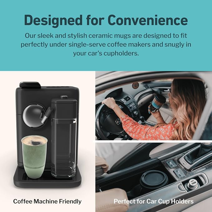 NOVA CERAMICS Travel Mug – Travel Coffee Tumbler – On the Go Coffee Mug – Microwave & Dishwasher Safe Green CoffeeTumbler - Gifts for Women Men Him Her – 12oz – Emerald