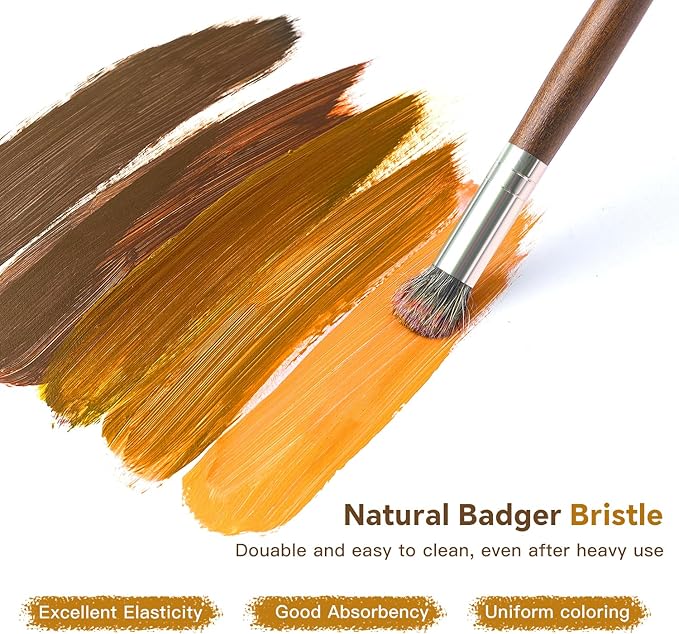 Fuumuui Professional Paint Brush Set, 6Pcs Natural Badger Hair with Dome Shape Blending Mop Oil Paint Brushes for Acrylic Painting Oil and Gouache