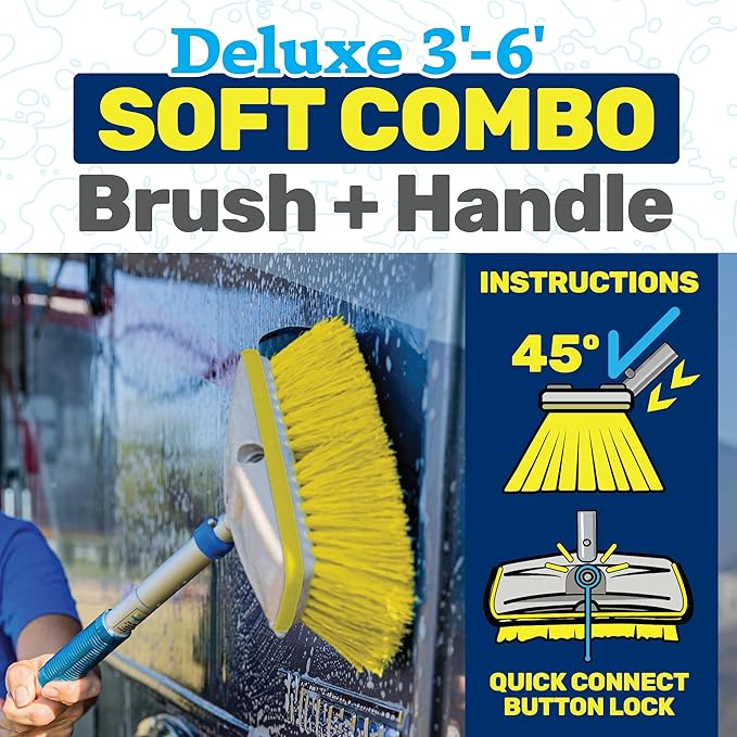 STAR BRITE Deluxe Telescoping Deck Brush Kit - Extendable Aircraft-Grade Aluminum Handle, Soft or Medium Bristles, Floats if Dropped, Ergonomic Design, Multi-Surface Cleaning