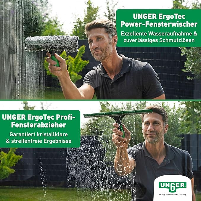 Unger AK015 Window Cleaning Kit PRO Set - Power Washer Sleeve, ErgoTec Squeegee, Bucket 18L, Liquid Glass Cleaner 1L, Safety Glass Scraper, Microfibre Cloth - Professional Window Cleaner, Green