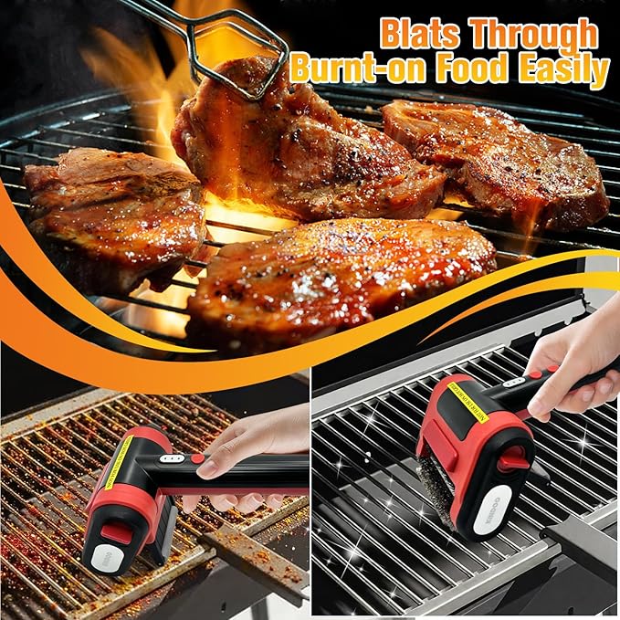 Electric Grill Brush Bristle for Outdoor Grill, Grill Cleaning Brush Rechargeable BBQ Cleaner Brush Head,Safe Grill Brush with Scraper for Cast Iron Stainless-Steel Grates,Red