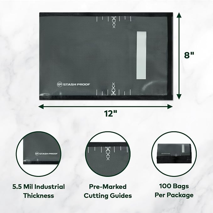 Vacuum Seal Bags 8" x 12" (100 Count) 5.5 Mil (Black & Clear) BPA Free Heavy-Duty Commercial Grade Food Vacuum Sealer Bags for Food Saver, Sous Vide, Meal Prep, Freezer Storage & Food Preservation