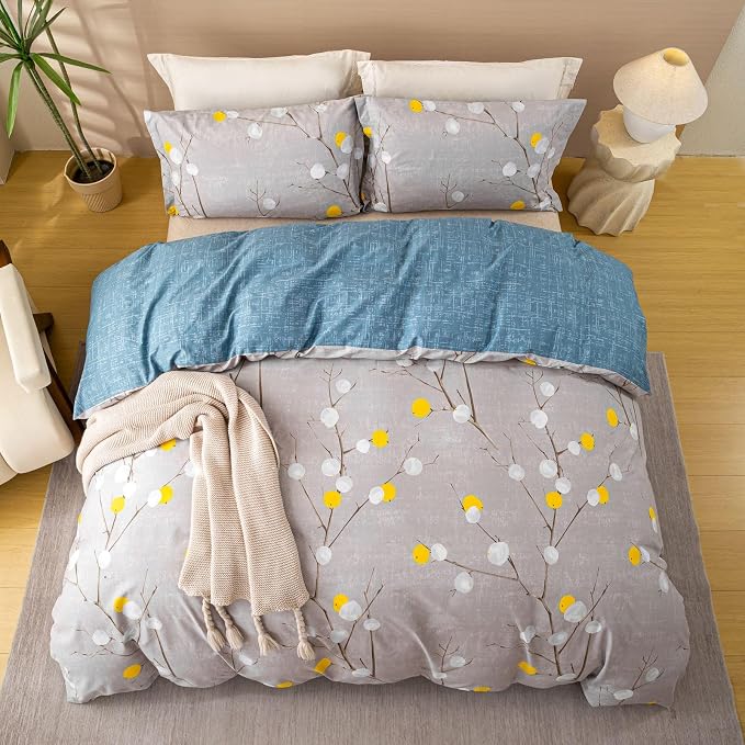 OAITE Duvet Cover Set,100% Cotton Comforter Cover with Branch Pattern Duvet Cover Set,Soft Bedding Set Includes with 3 Piece (2 Pillow Shams,1 Duvet Cover)