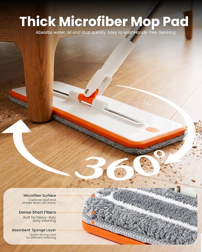 SOPAMI 3-Tank Flat Mop and Bucket System with Wringer | 53.54" Height, 4 Washable Pads. Separates Dirty & Clean Water for Hygienic Cleaning on Hardwood, Tile, Vinyl & Walls.