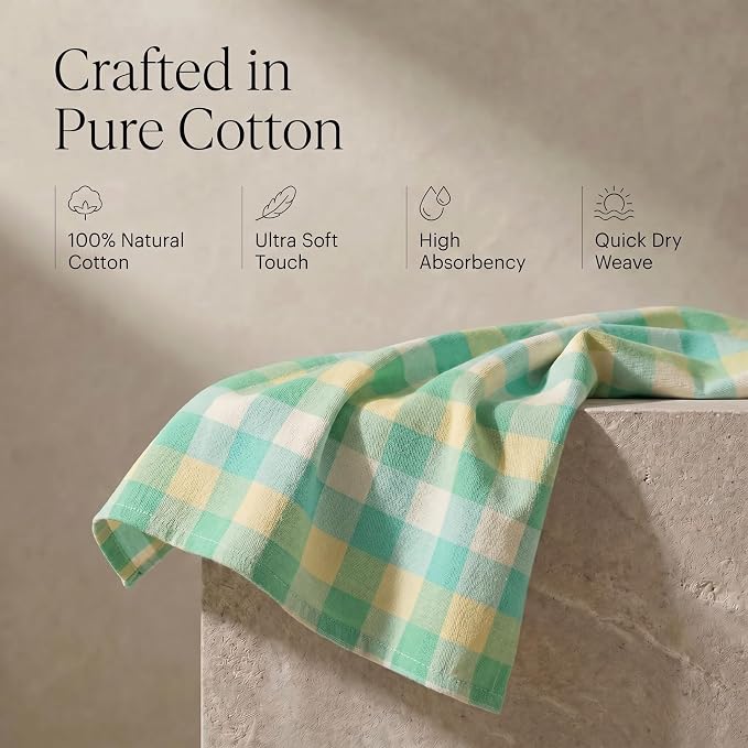 Urban Villa Kitchen Towels Set of 6 Green Sand Buffalo Checks Kitchen Towels 20X30 Inches 100% Cotton Highly Absorbent Kitchen Towels Premium Quality Ultra Soft Mitered Corners KitchenTowels