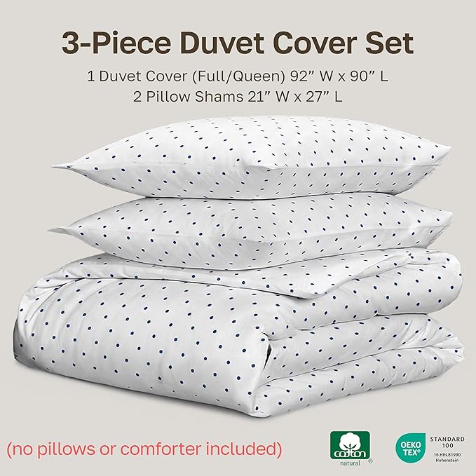 California Design Den Printed Full/Queen Size Duvet Cover Set - 400 Thread Count Sateen, 100% Cotton, Button Closure and Corner Ties (3 Piece, Polka Dot)