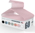 Plastic Hangers 50 Pack (60 Count) – Made in The USA – 6lb Capacity Standard Clothes Hangers with Strap Hooks for Dresses, Lingerie, Shirts, Pants, and Jackets – Pink