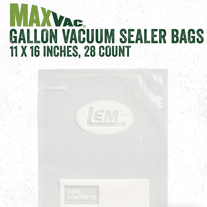 LEM Products MaxVac Gallon Vacuum Sealer Bags, 11" x 16", 28 Count