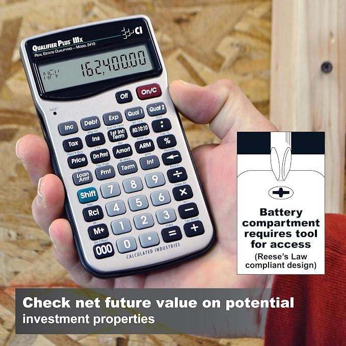Calculated Industries 3415 Qualifier Plus IIIx Advanced Real Estate Mortgage Finance Calculator | Simple Operation | Buyer Pre-Qualifying | Solves Payments, Amortization, ARMs, Combos, FHA, VA, More | Advanced Mortgage Finance, Simple Operation, Buyer ...