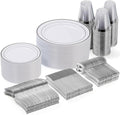 Goodluck 300-Piece Disposable Dinnerware Set for 50 Guests - Silver Plastic Plates, Salad Plates, Cutlery & Cups for Parties & Weddings