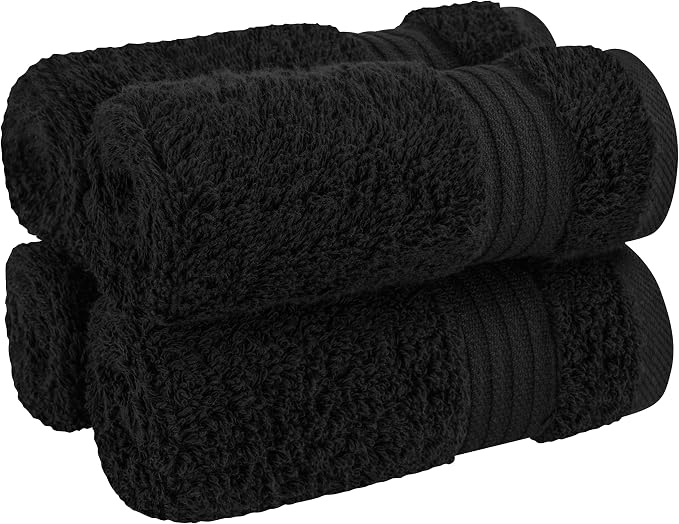 Cotton Paradise 100% Cotton Turkish Towel Set, Soft Absorbent Quick Dry, 4 Piece Washcloth Set, Coal Black