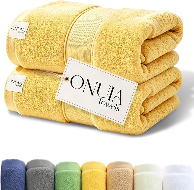 2 Packs Luxury Bath Towels Set, Ultra Soft Skin Bath Towel, Premium Hotel Bathroom Towels, Absorbent Quick Drying & Low Lint for Bathroom Spa Gym & Home Use，Yellow Set of 2