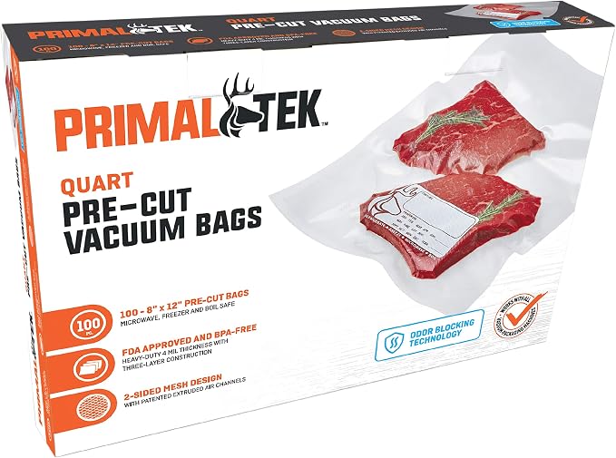 8” x 12” Pre-Cut Vacuum Bags – 100 Quart Bags for Food Preservation – BPA-Free Vacuum Sealer Bags, Microwave, Freezer and Boil Safe, Compatible with any Vacuum Sealer Machine