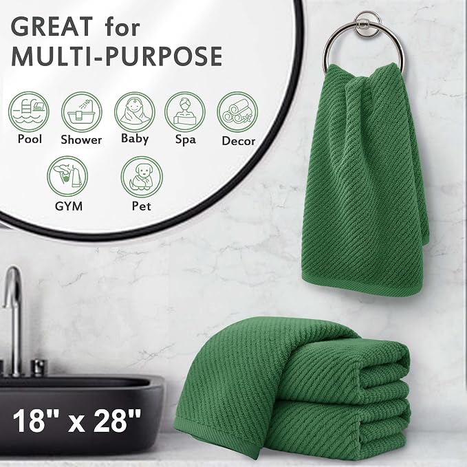 VOOVA & MOVAS Hand Towels 4PC, 100% Cotton, 18x28 in, Hunter Green | Quick Dry, Thick, Soft, Absorbency, Bathroom Essentials Set, Suitable For Household, Guest Bathroom, Spa