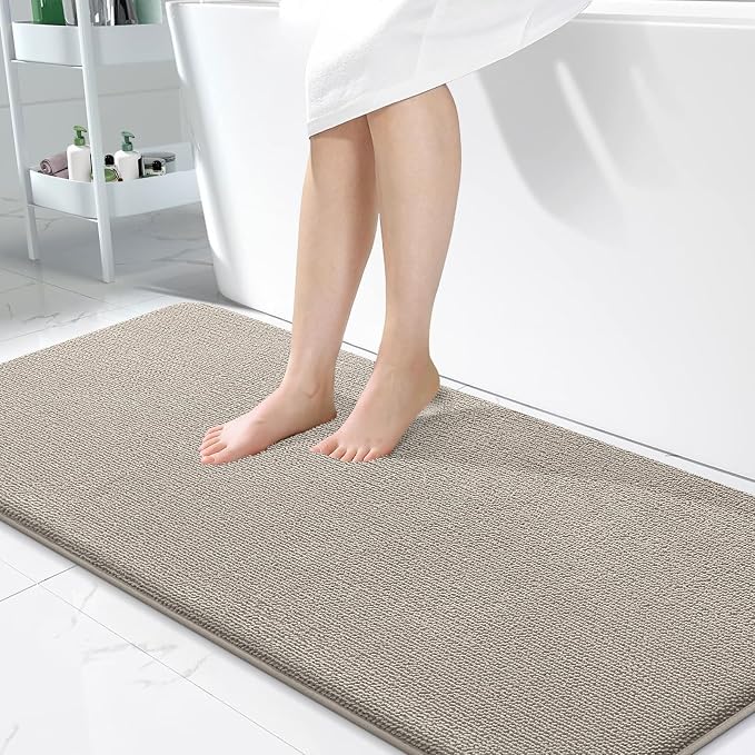 OLANLY Memory Foam Bathroom Runner Rugs 47x24, Long Bath Mats, Warm Taupe | Soft Quick Dry Bath Mats, Non-Slip, Absorbent Machine Washable Mat for Bathroom Floor, Tub and Shower, Home Decor Accessories