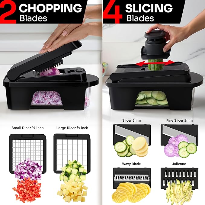 MUELLER HOME ULTIMATE 12 Blade Vegetable Chopper, Mandoline Slicer and Spiralizer, Dicer, Grater, Kitchen Essentials & Accessories, Black