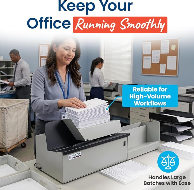 Martin Yale 62001 Deluxe High-Speed Letter Opener, Gray, Up To 17,500 Envelopes per Hour, Accepts a 6" Tall Stack of Envelopes, 500,000 per Month Capacity