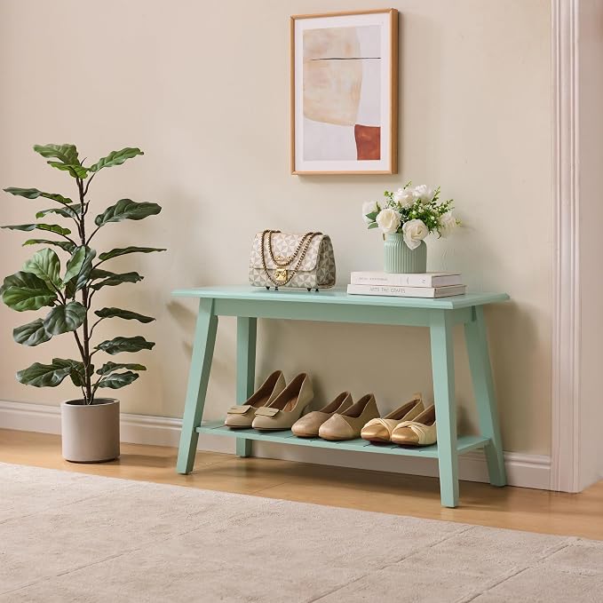 KB Designs - Contemporary Rectangle Storage Bench with Streamlined Design Polished Bottom Shelf for Books Shoes and Magazines Versatile Seating and Entryway Organization - Glacier