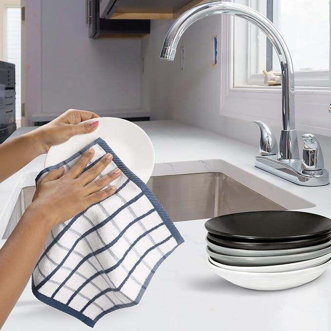 Urban Villa Kitchen Towels Cotton Dish Towels 12”x12” (Set of 6) Blue White