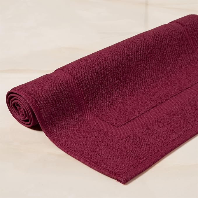 SALBAKOS 2-Piece 100% Turkish Cotton Bath Mat Towel, 20x34 inch, Wine | Bathroom Floor Towels, Thick Soft Most Absorbent Quick-Dry Durable Large Size Foot Rug, Premium Hotel Quality Made in Turkey
