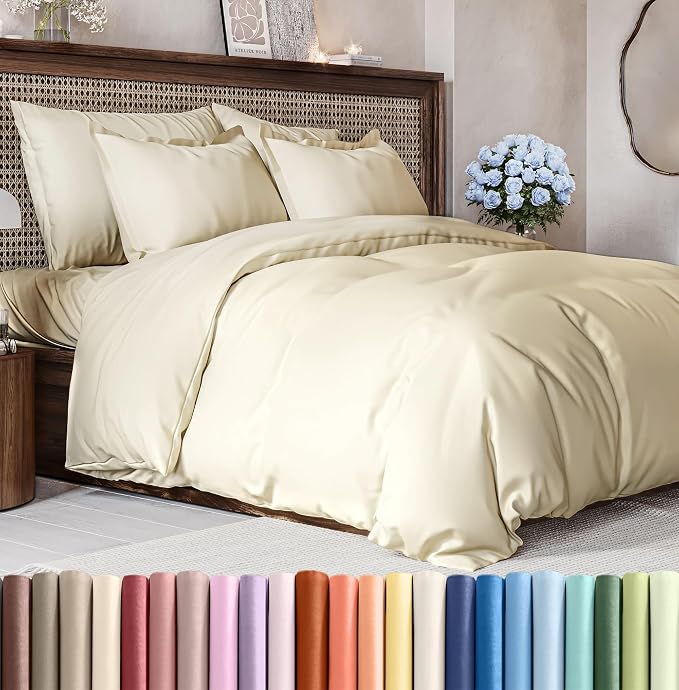 Duvet Cover Queen Size Set - Extra Soft Queen Duvet Cover 90" x 90" with 2 Pillow Shams for Women, Men, Kids & Teens - Hotel Luxury with Zipper Closures & Ties - Comfy, Cozy & Breathable (Off White)