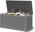 300 Gal Deck Box, Outdoor Storage Box Waterproof Lockable, Gas Lift,Grey | Large sturdy resin deck box, double wall panels, waterproof backyard storage for package delivery, garden hoses outdoor tools