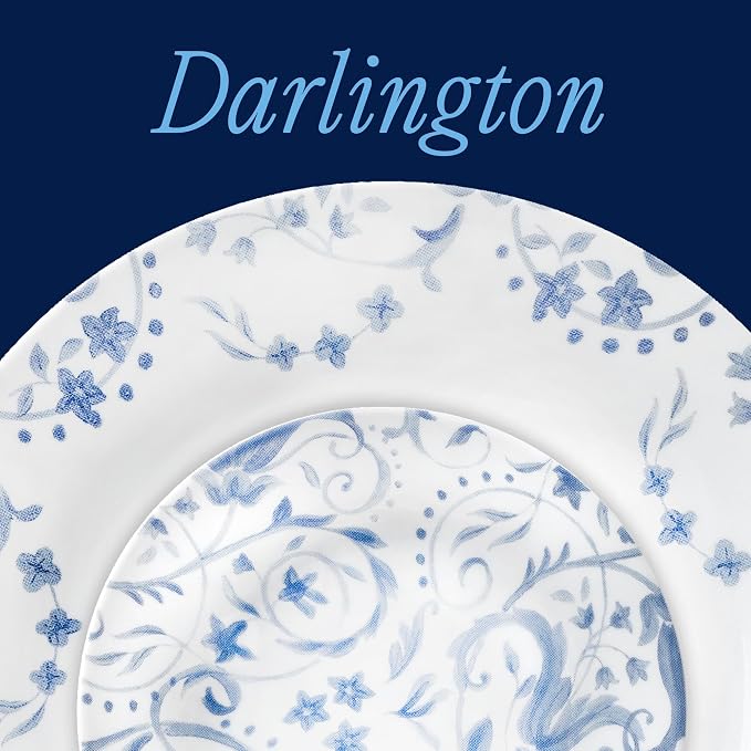 Corelle Vitrelle 18-Piece Service for 6 Dinnerware Set, Triple Layer Glass and Chip Resistant, Lightweight Round Plates and Bowls Set, Darlington