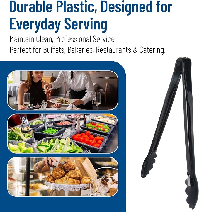 Carlisle FoodService Products 471203 Carly Salad Tong, 12" Utility Tong, Black, 12 Pack