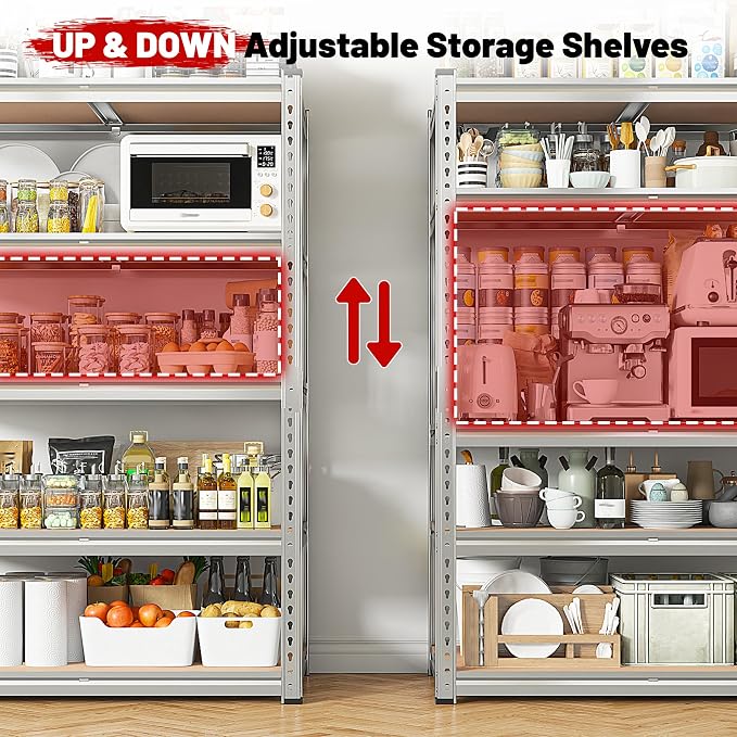 REIBII 2020LBS Garage Shelving Heavy Duty Metal Shelving 5 Tier Storage Shelves, Metal Shelves for Basement, Warehouse, Pantry, Closet, Kitchen, 72" H x 36" W x 16" D, Galvanized, 3 Pack