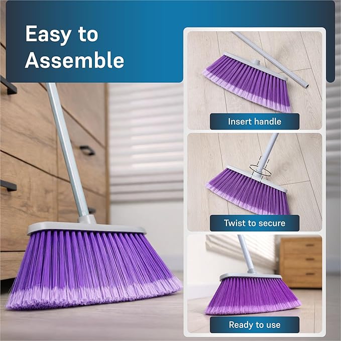 The Original Soft Sweep Magnetic Action Broom (2-Pack, Purple) - Super Lightweight Indoor & Outdoor Sweepers with Soft Flagged Bristles - Non-Scratch Design for Wood, Tile, & Linoleum - Made in USA