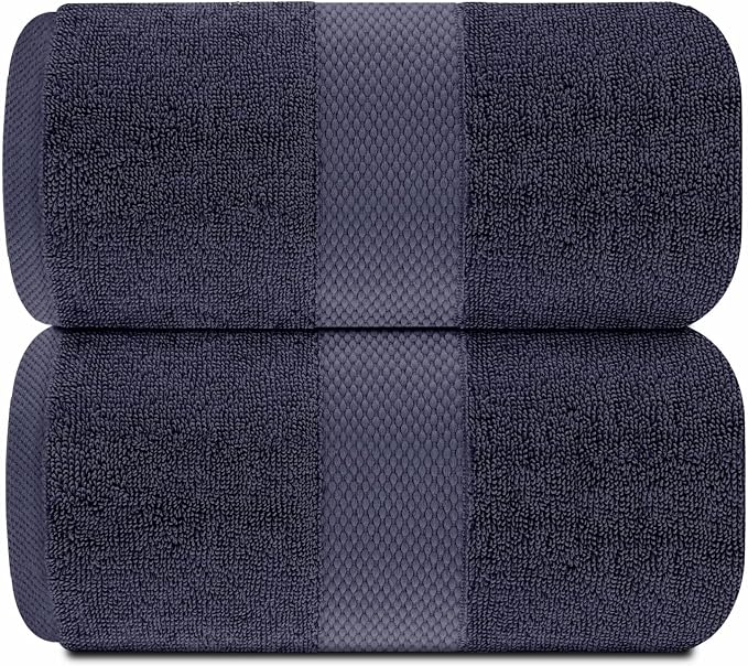 White Classic Luxury Soft Navy Bath Sheet Towels - 650 GSM Cotton Luxury Bath Towels Extra Large 35x70 | Highly Absorbent and Quick Dry | Hotel Collection Extra Large Bath Towels Oversized, 2 Pack