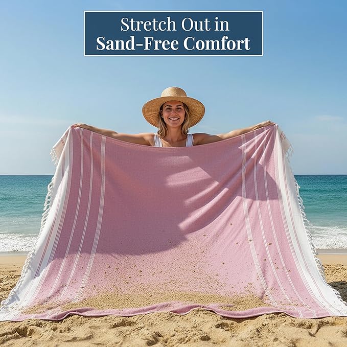 LANE LINEN Beach Blanket Sand Free & Extra Large Beach Towel - Candy Pink | Oversized Beach Mat, 82"x82" - For The Beach, Lawn, Lake & Tailgates - Packable, Shakes Off Sand - Roomy Family Size