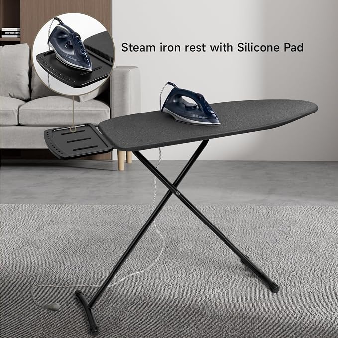 Duwee 13"x38" Ironing Board with Heat Resistant Cover and 10mm Foam | Ironing Boards Full Size with Silicone Steam Iron Rest, Adjustable Height,Heavy Sturdy Legs,Black