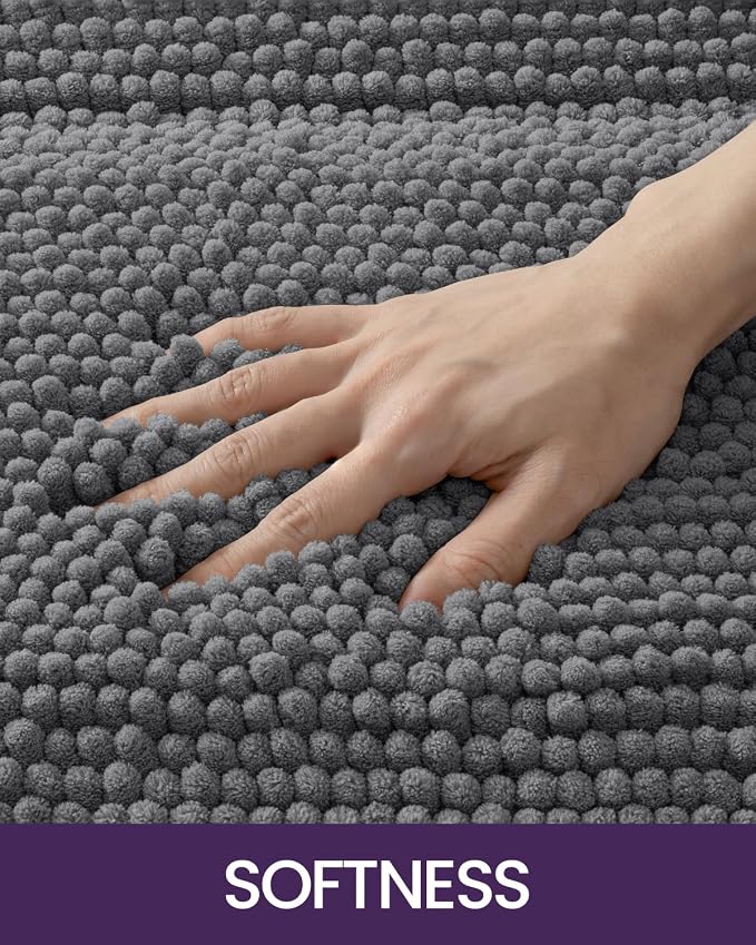 DEXI Bath Mats for Bathroom 36x24, Non Slip Washable Bathroom Rug, Thick Soft Chenille Absorbent Bathmat for Shower Floor, Fluffy Shaggy Carpet for Tub, Grey