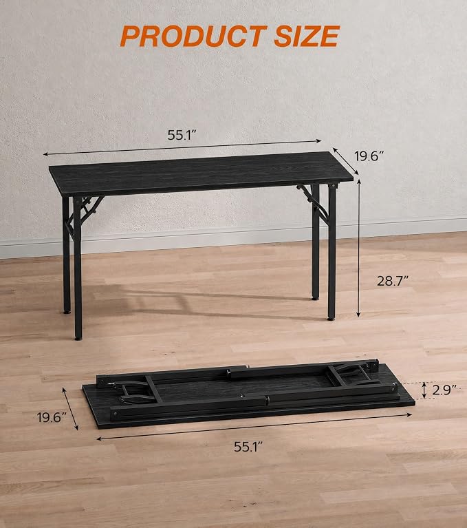 XBurmo Folding Desk Foldable Table, No Assembly 55.1" Foldable Desk Space-Saving Workstation for Small Space, Computer Table, Flat Storage for Home Office, Bedroom, Dorm, Study Room, Dark Oak