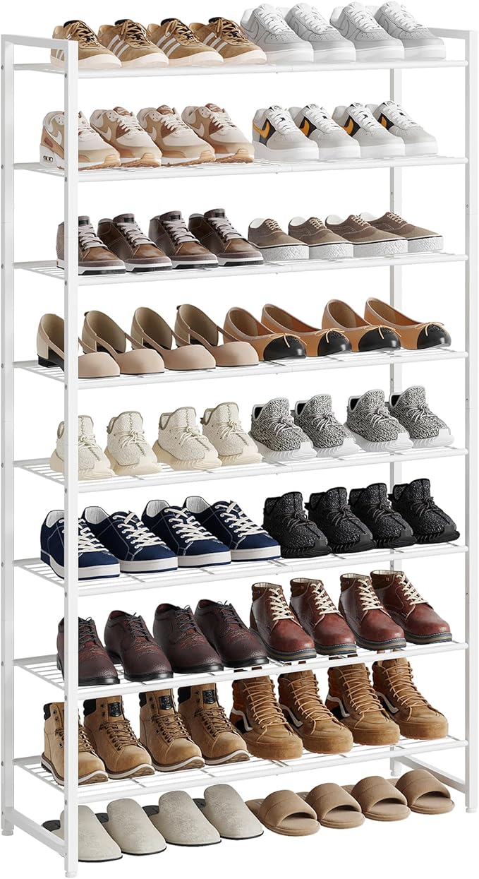 Nunsino Shoe Rack for Closet, Metal Shoe Organizer, 8 Tier Garage Shoe Rack Max Holds 40 Pairs,Shoe Storage Shelf,Entryway, White