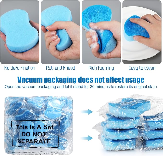 Tanlade 120 Pcs Individually Wrapped Sponges Kitchen Bulk Non Scratch Scouring Sponges for Dishes Household Cleaning Travel Apartments Hotel Car (Blue)